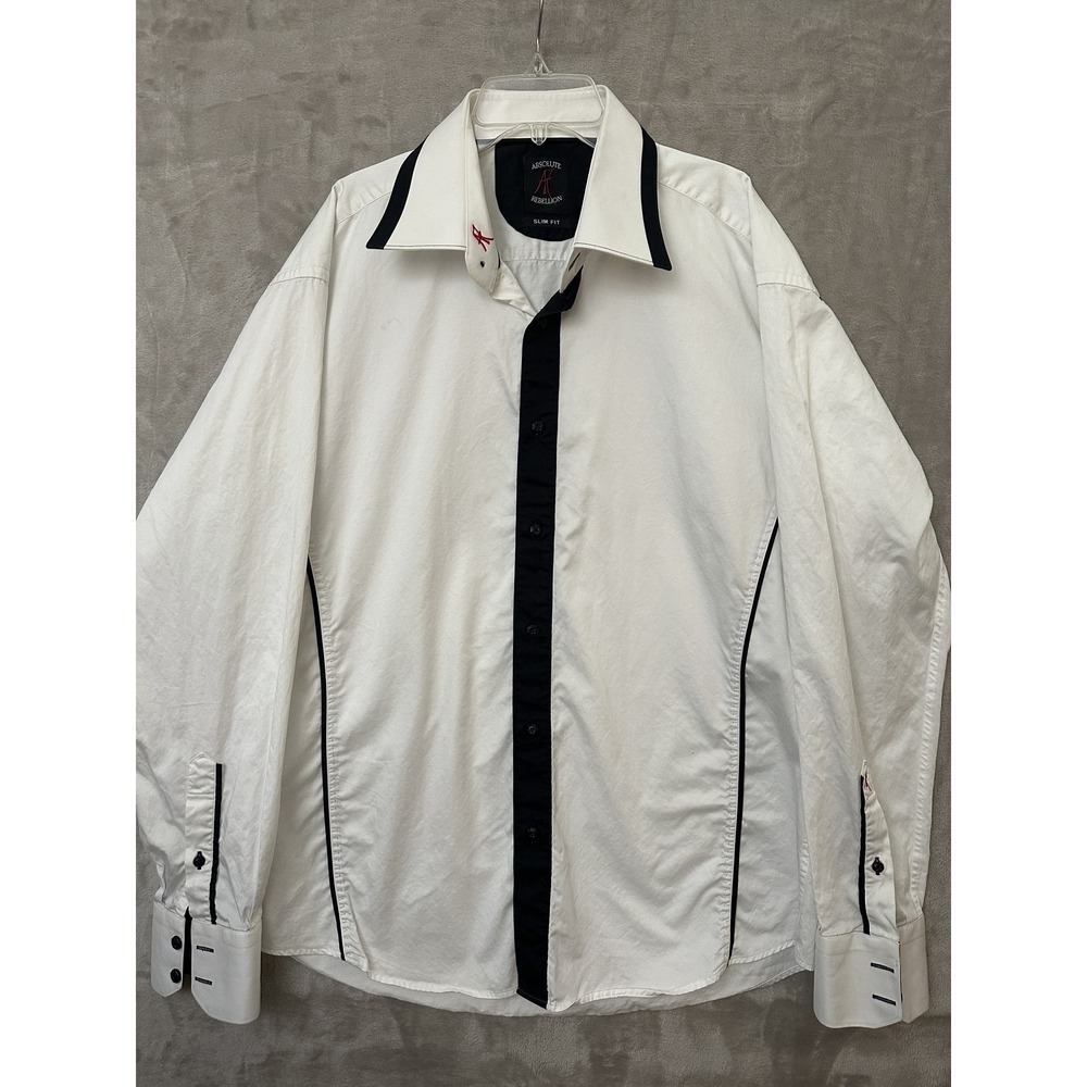 Absolute Rebellion Shirt Mens Large White Black Slim Fit Contrast Trim Dress